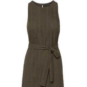 Eyelet Shift Dress with Tie at Waist